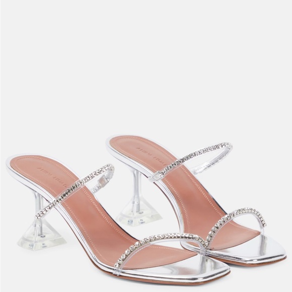 Amina Muaddi Silver Crystal Heels - Picture 1 of 8